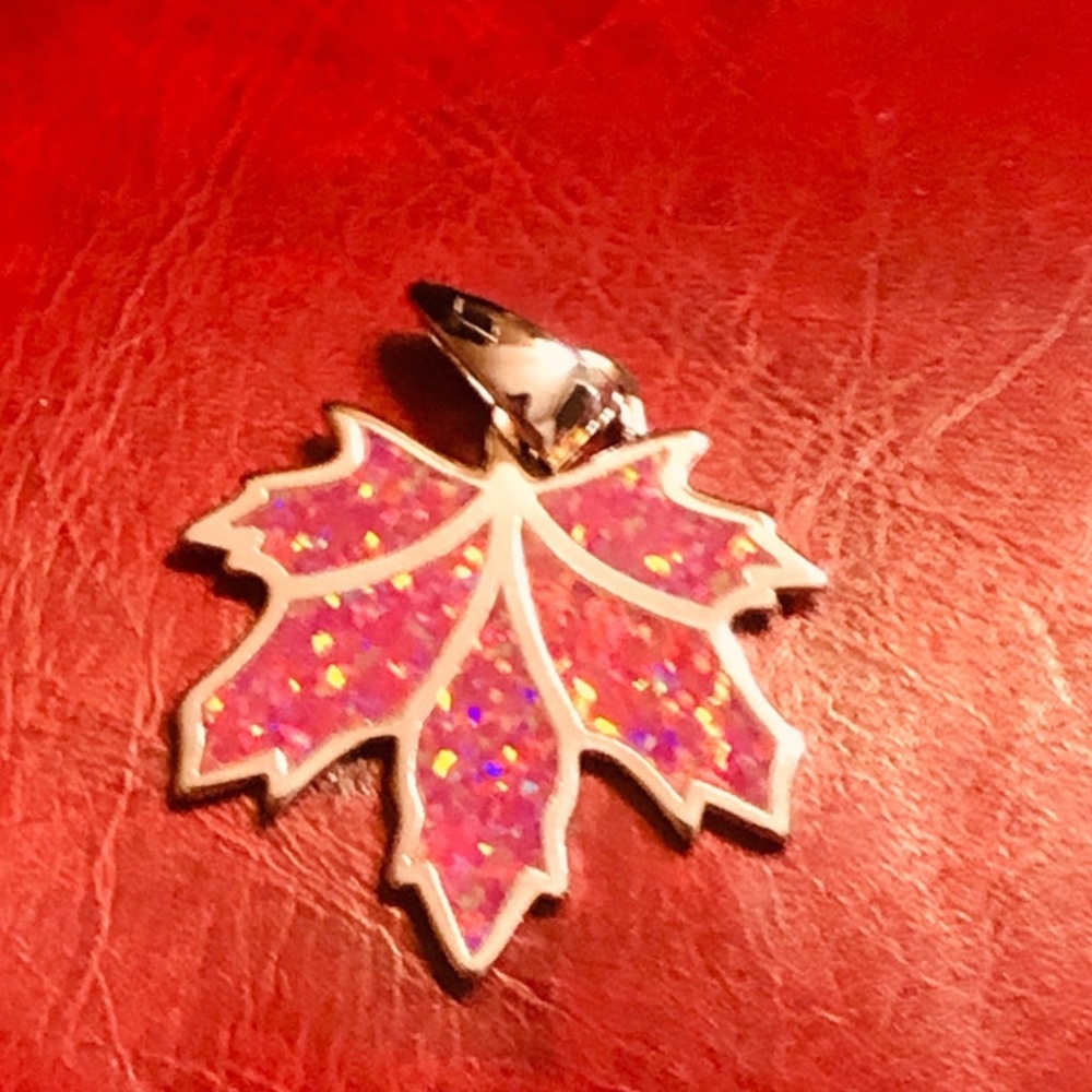 Beautiful Redfireopal Sterlingsilver Leaf Necklace - image 3